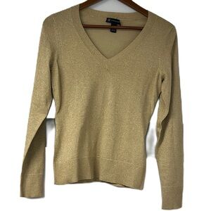 Inc. Metallic Gold Metallic V- Neck Sweater Size Medium